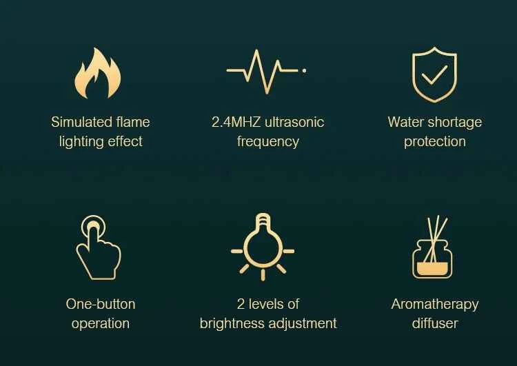 Ultrasonic Aroma Diffuser & Humidifier - LED Essential Oil Flame Lamp