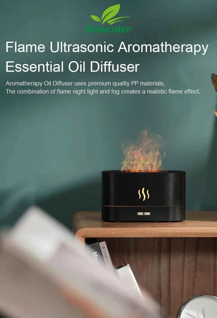 Ultrasonic Aroma Diffuser & Humidifier - LED Essential Oil Flame Lamp