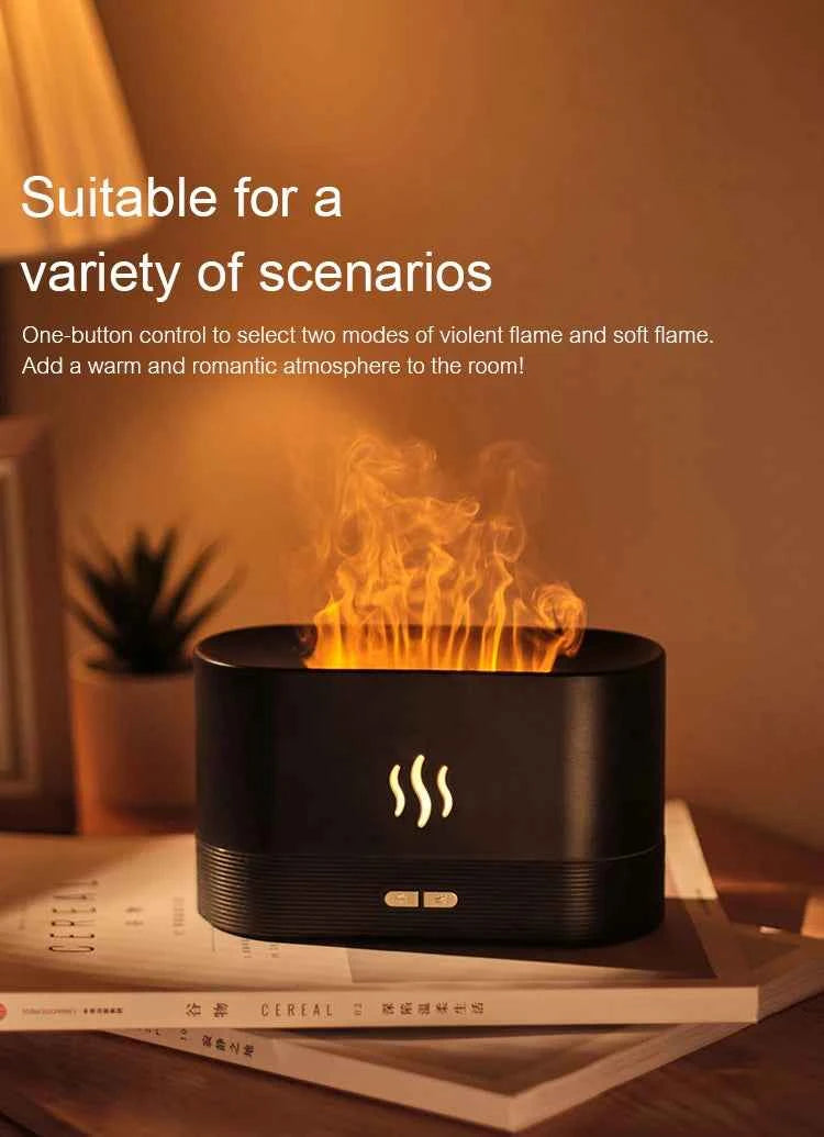 Ultrasonic Aroma Diffuser & Humidifier - LED Essential Oil Flame Lamp
