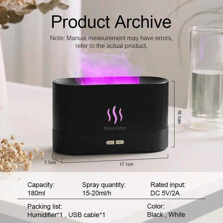 Ultrasonic Aroma Diffuser & Humidifier - LED Essential Oil Flame Lamp