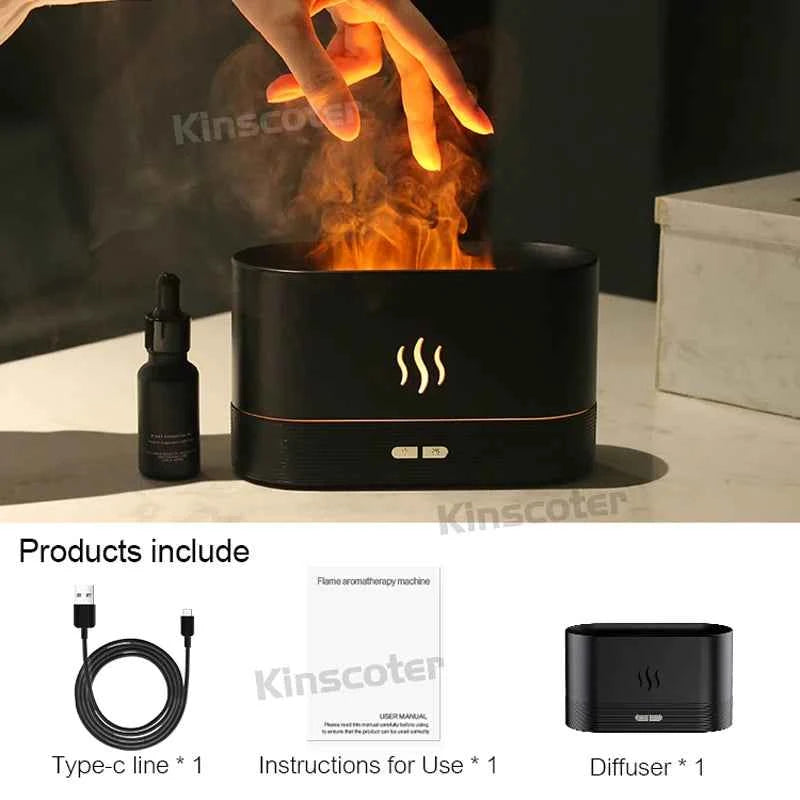 Ultrasonic Aroma Diffuser & Humidifier - LED Essential Oil Flame Lamp