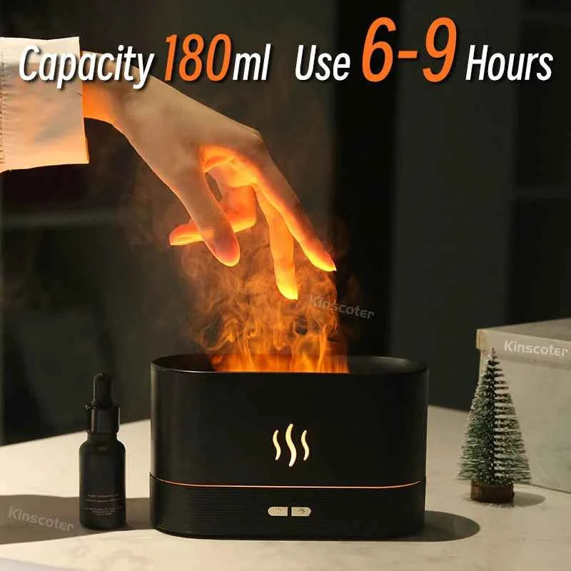 Ultrasonic Aroma Diffuser & Humidifier - LED Essential Oil Flame Lamp