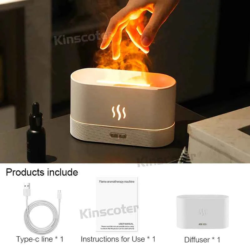 Ultrasonic Aroma Diffuser & Humidifier - LED Essential Oil Flame Lamp