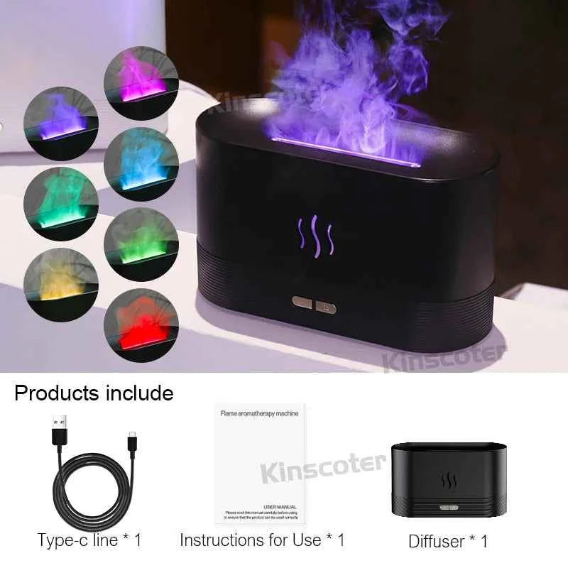 Ultrasonic Aroma Diffuser & Humidifier - LED Essential Oil Flame Lamp