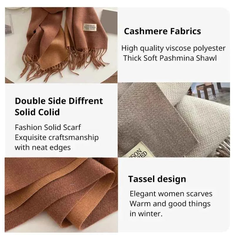 Warm Winter Cashmere Scarf – Fashionable Double-Sided Shawl Wrap