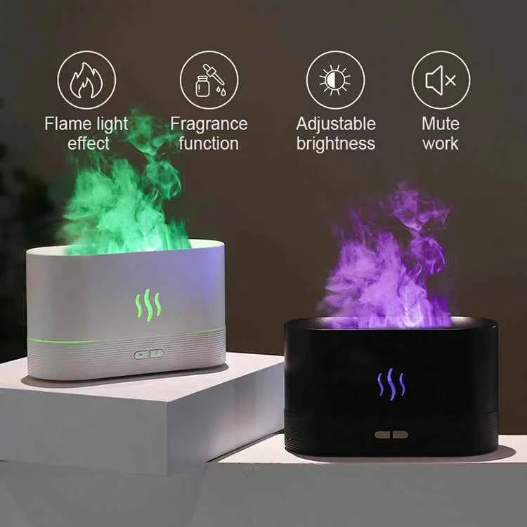 Ultrasonic Aroma Diffuser & Humidifier - LED Essential Oil Flame Lamp