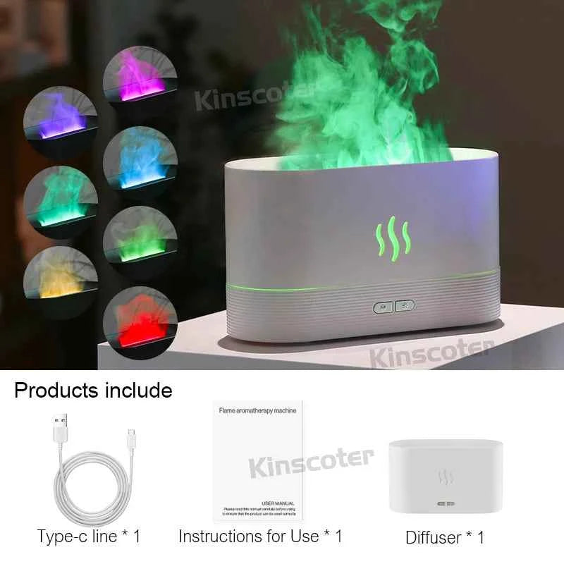 Ultrasonic Aroma Diffuser & Humidifier - LED Essential Oil Flame Lamp
