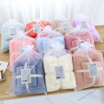 2pcs Luxury Coral Fleece Bath & Face Towel Set