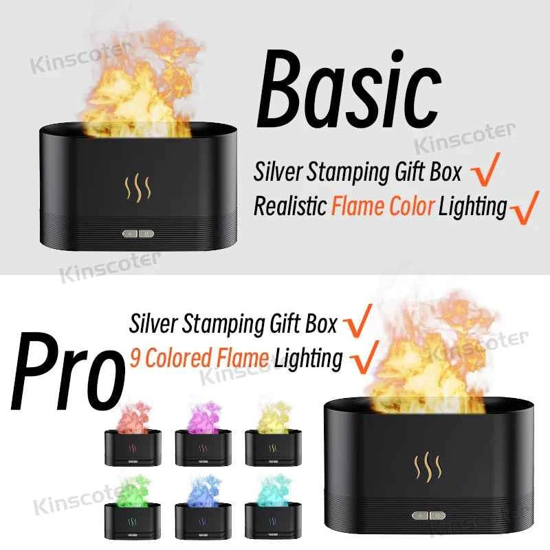 Ultrasonic Aroma Diffuser & Humidifier - LED Essential Oil Flame Lamp