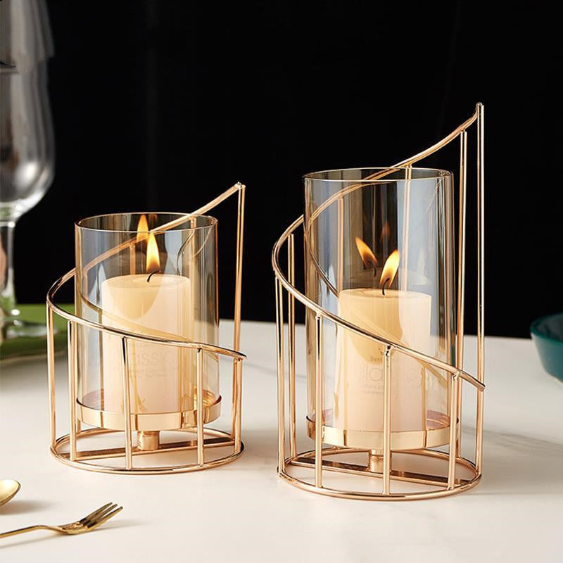 Nordic Romantic Candle Holder – Wrought Iron & Glass Ornaments