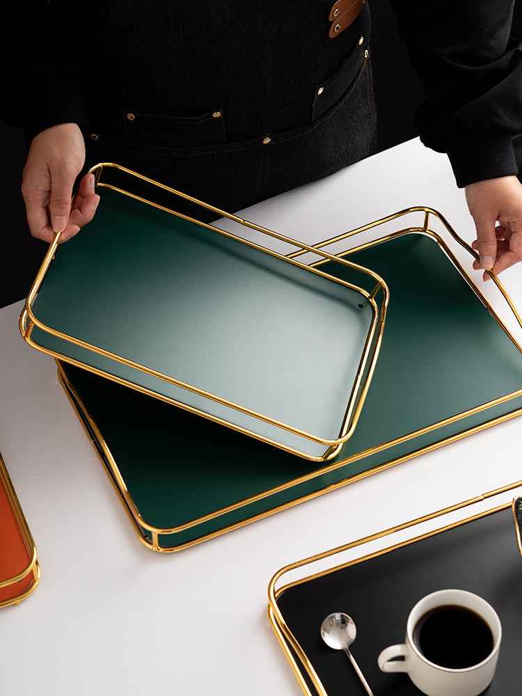 Modern Iron Tea Tray – Elegant Storage for Cups & Essentials