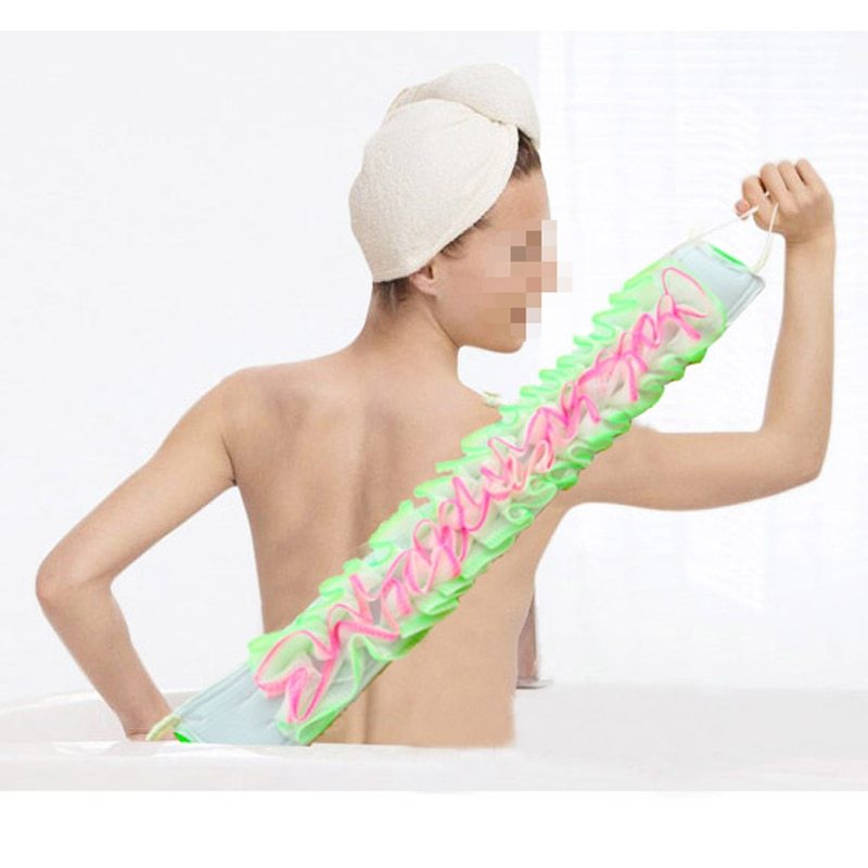 Long Exfoliating Nylon Bath Towel – Back Scrub & Shower Sponge
