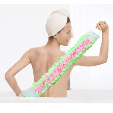 Long Exfoliating Nylon Bath Towel – Back Scrub & Shower Sponge