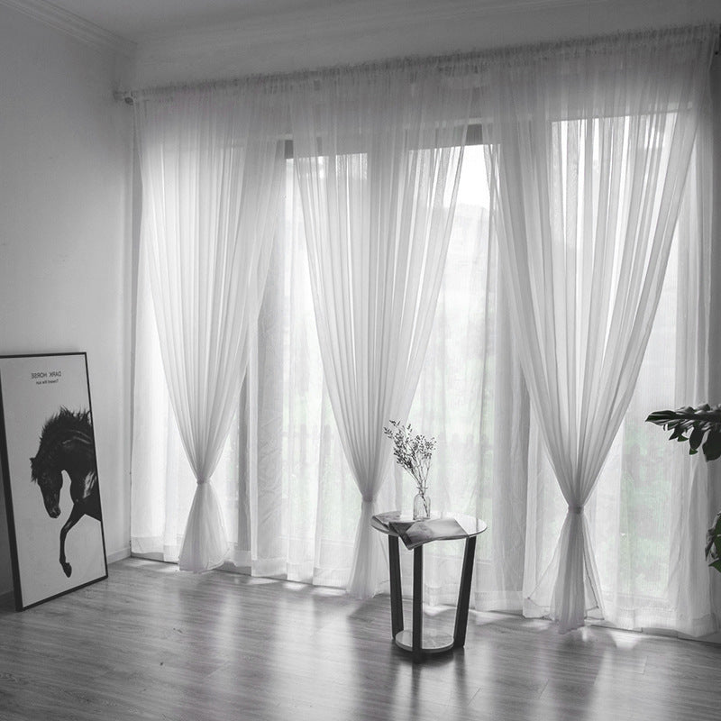 Solid Color Glass Mesh Curtains - Punch-Free and Transparent