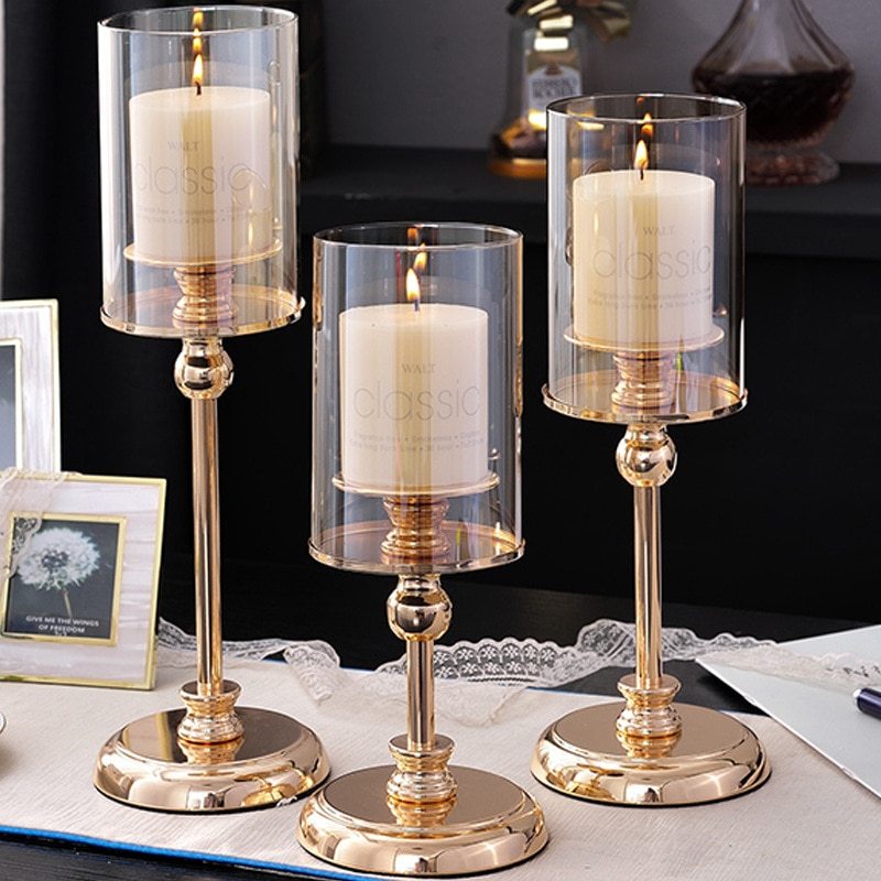 Champagne Metal Candle Holder – Light Luxury Elegance