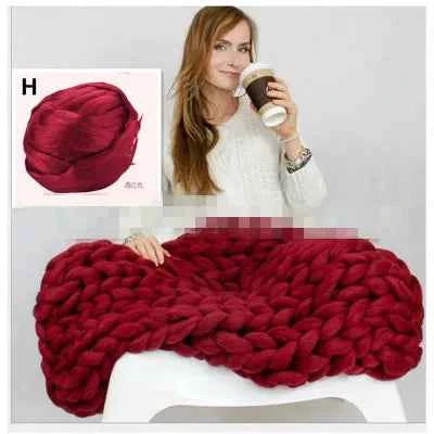 Hand Knitted Thick Yarn Wool-like Polyester Knitted Blanket
