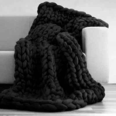 Hand Knitted Thick Yarn Wool-like Polyester Knitted Blanket