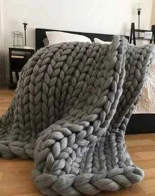 Hand Knitted Thick Yarn Wool-like Polyester Knitted Blanket