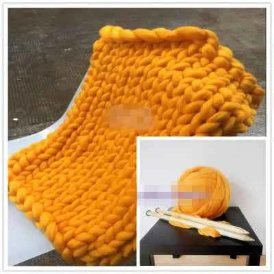 Hand Knitted Thick Yarn Wool-like Polyester Knitted Blanket
