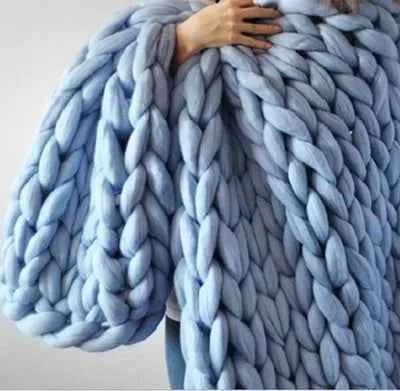 Hand Knitted Thick Yarn Wool-like Polyester Knitted Blanket