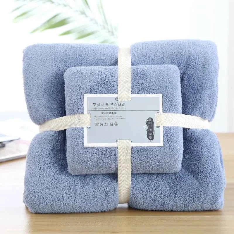 2pcs Luxury Coral Fleece Bath & Face Towel Set