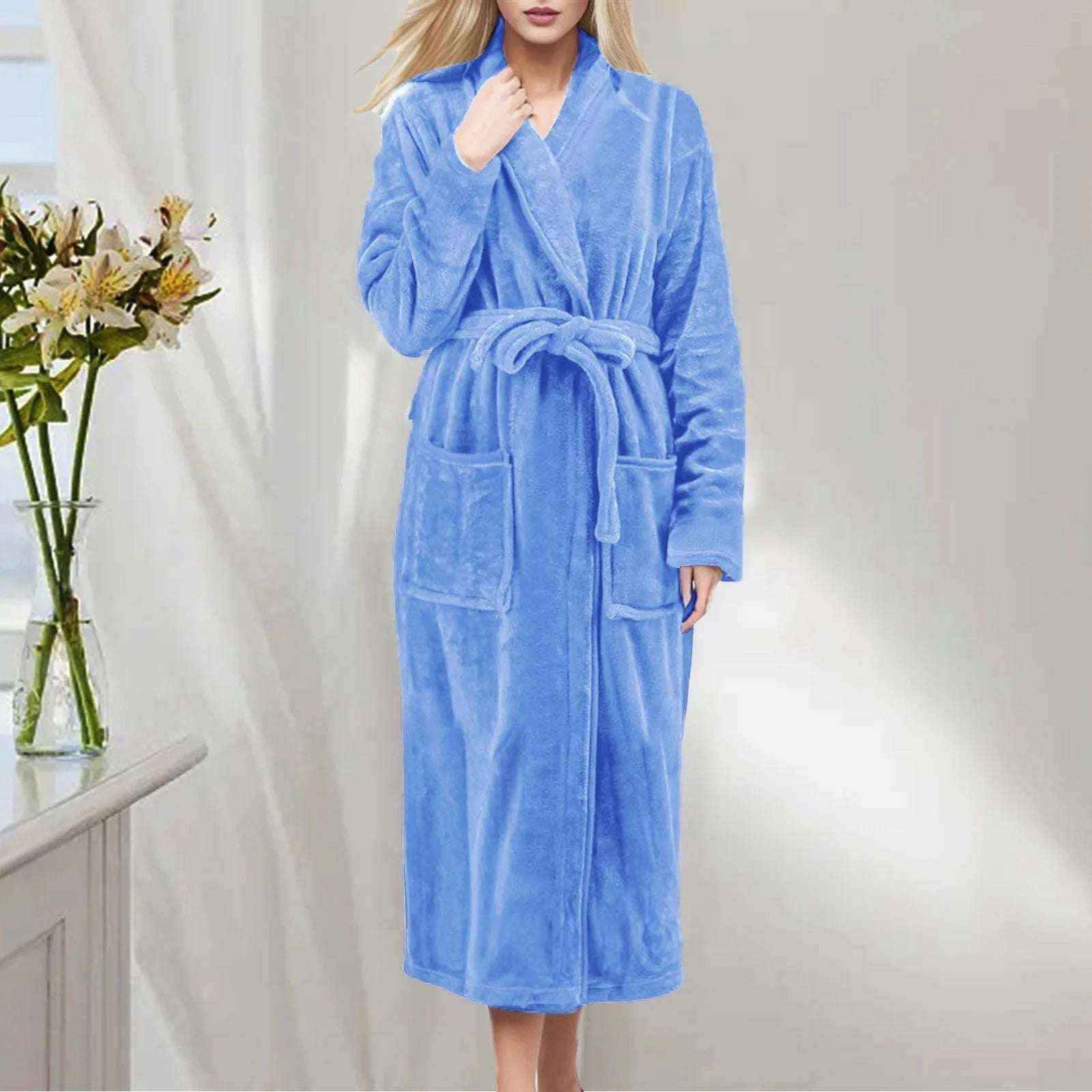 Cozy Accessories Plush Flannel Bathrobe – Warm Winter Fleece Nightgown for Women