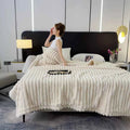 Soft Fluffy Wide Striped Blanket - Plush Throw for Bed & Sofa