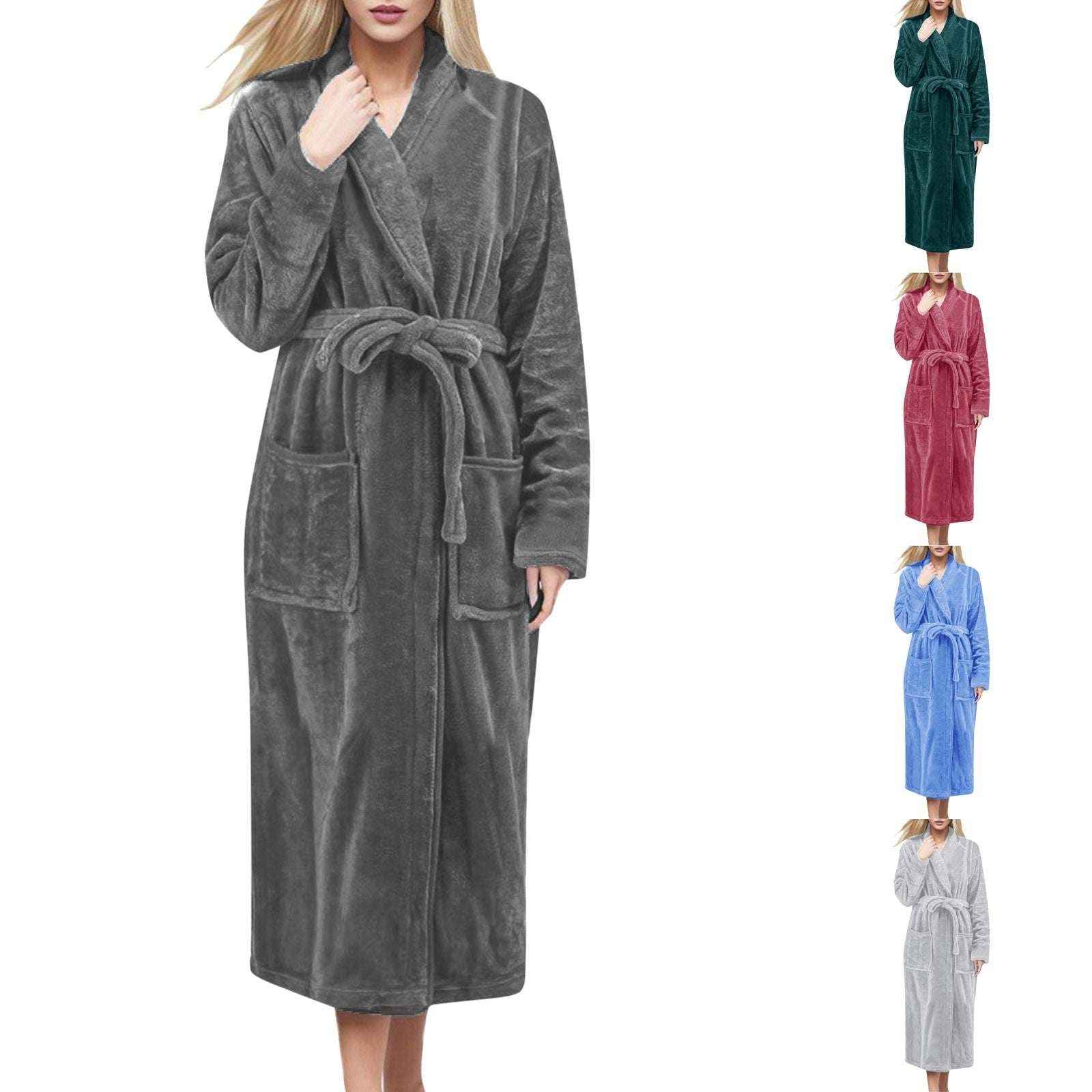 Cozy Accessories Plush Flannel Bathrobe – Warm Winter Fleece Nightgown for Women