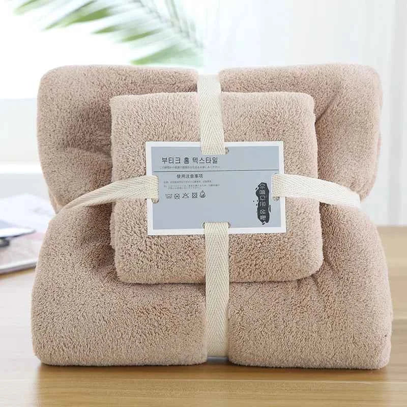 2pcs Luxury Coral Fleece Bath & Face Towel Set