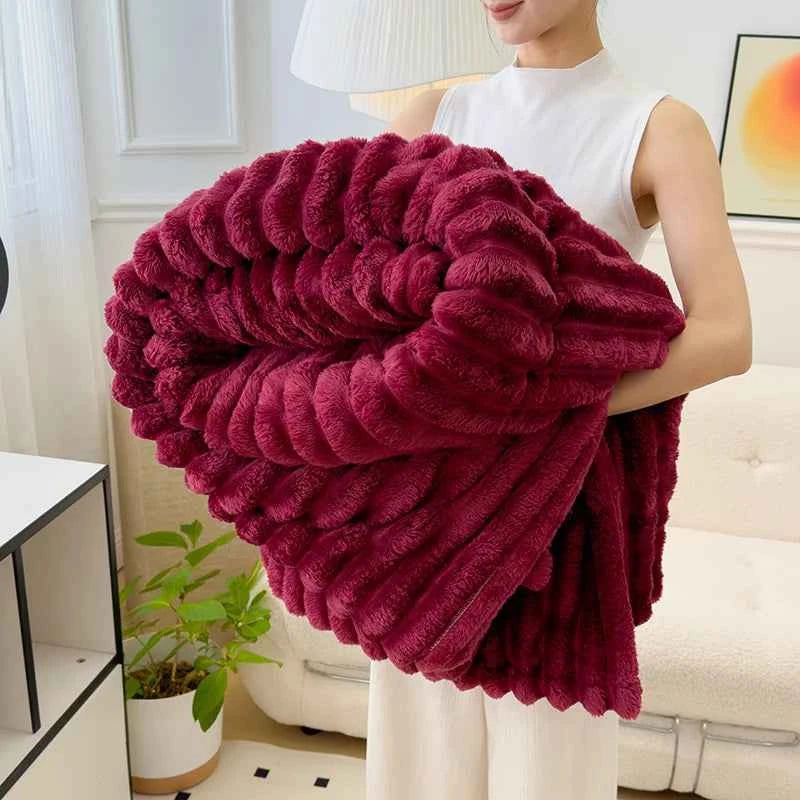 Soft Fluffy Wide Striped Blanket - Plush Throw for Bed & Sofa