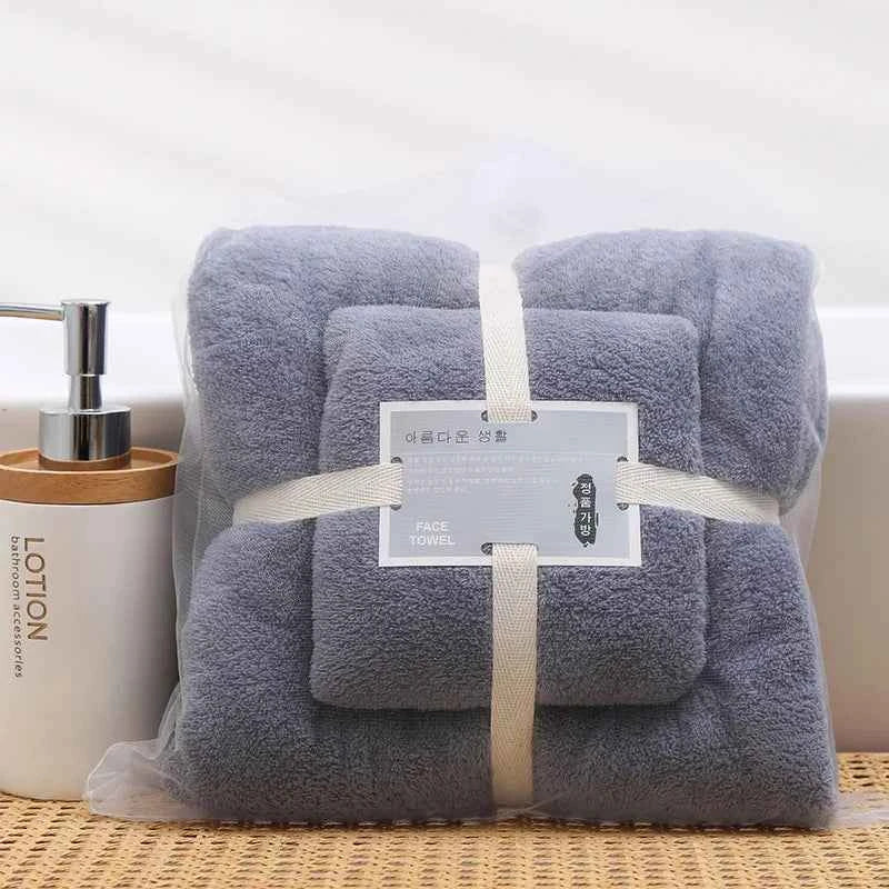 2pcs Luxury Coral Fleece Bath & Face Towel Set