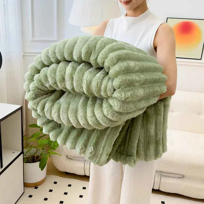 Soft Fluffy Wide Striped Blanket - Plush Throw for Bed & Sofa