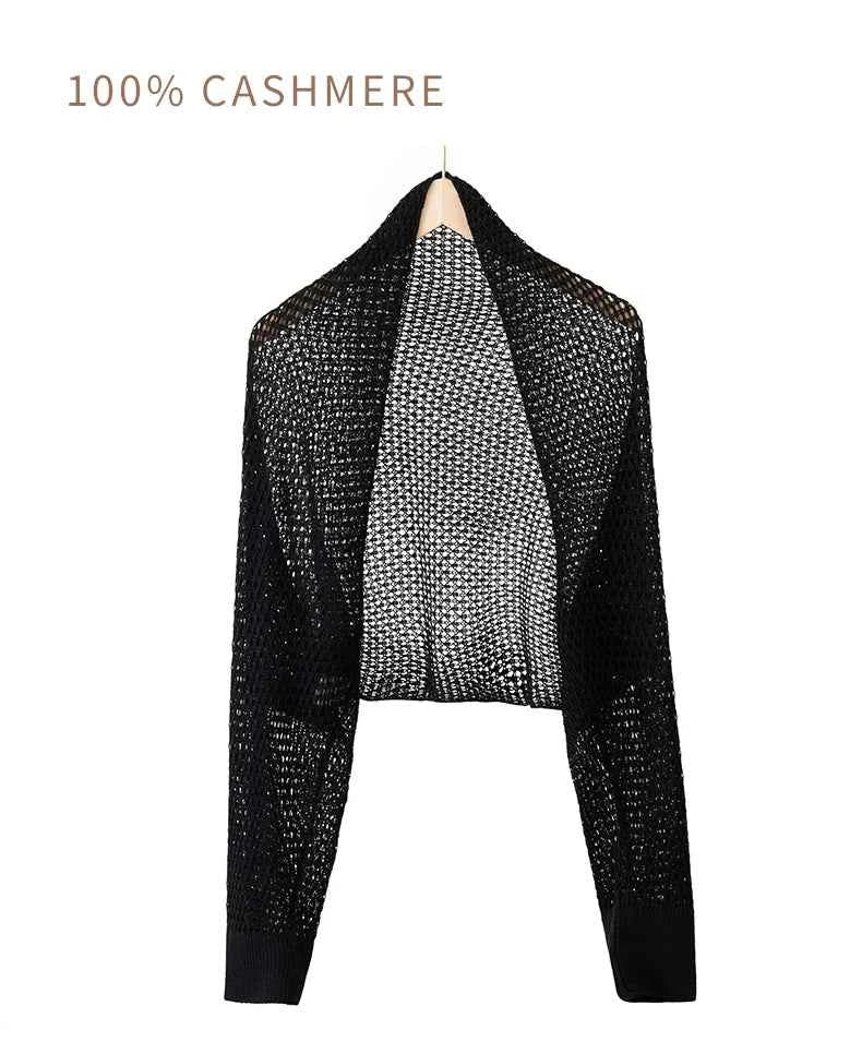 Spring Silk Cashmere Shawl – Lightweight Openwork Wrap with Sleeves