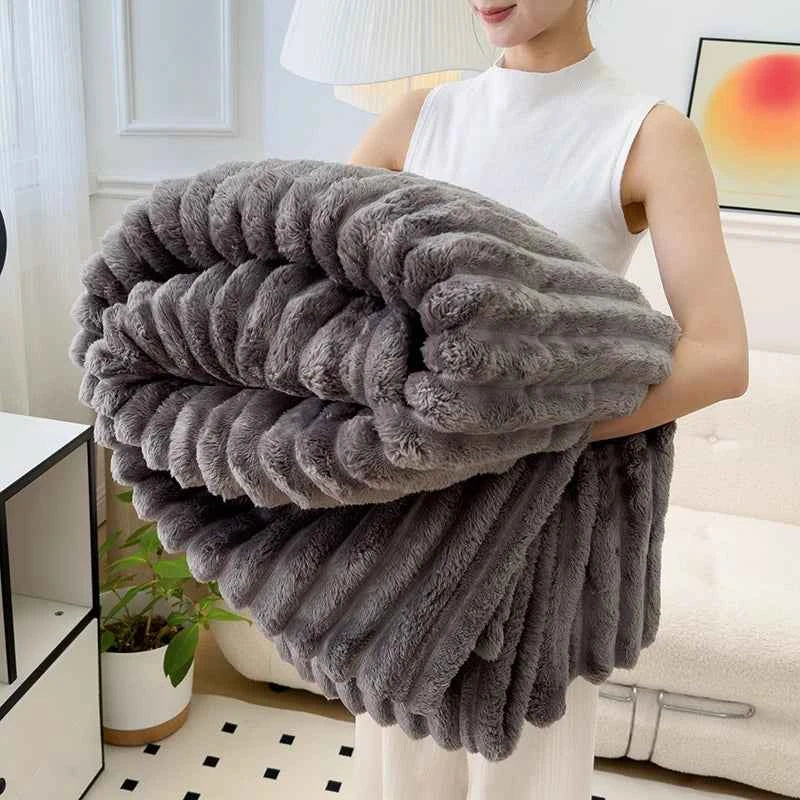 Soft Fluffy Wide Striped Blanket - Plush Throw for Bed & Sofa
