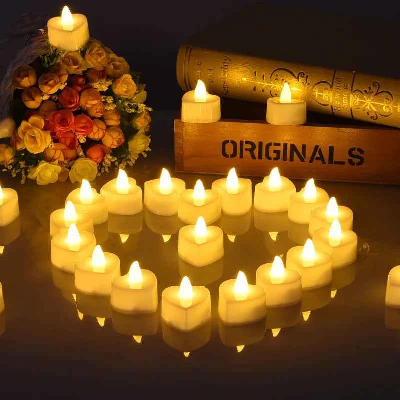 Heart-Shaped Flameless LED Tealight Candles - Battery Powered Home & Party Decor