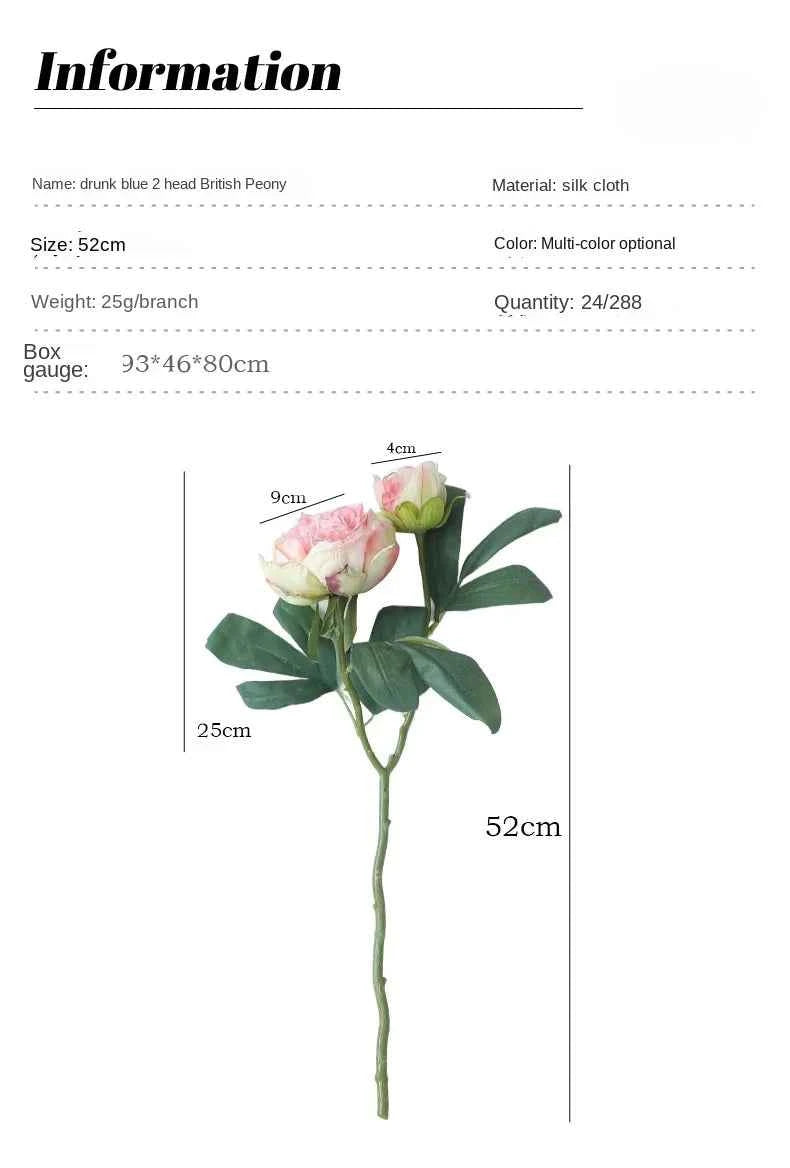 Elegant Silk Peony Stems – 2-Head Artificial Flowers for Décor