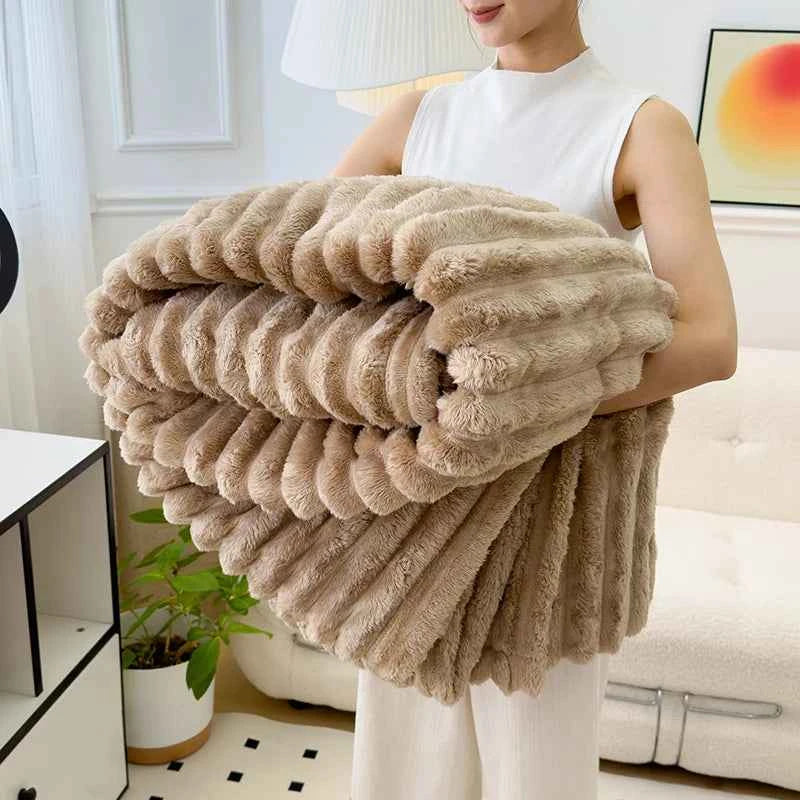 Soft Fluffy Wide Striped Blanket - Plush Throw for Bed & Sofa