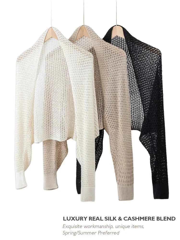 Spring Silk Cashmere Shawl – Lightweight Openwork Wrap with Sleeves
