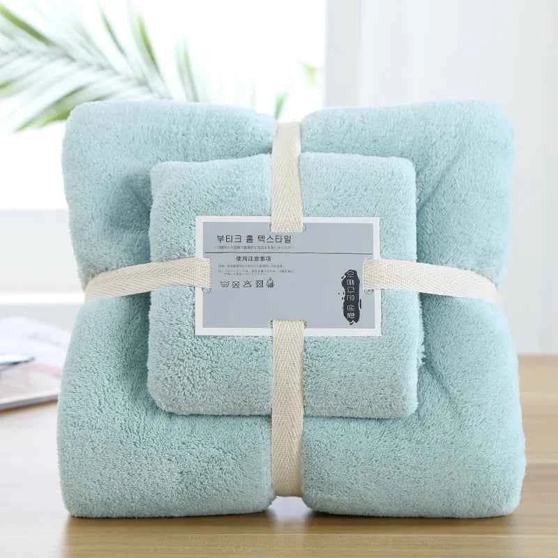 2pcs Luxury Coral Fleece Bath & Face Towel Set