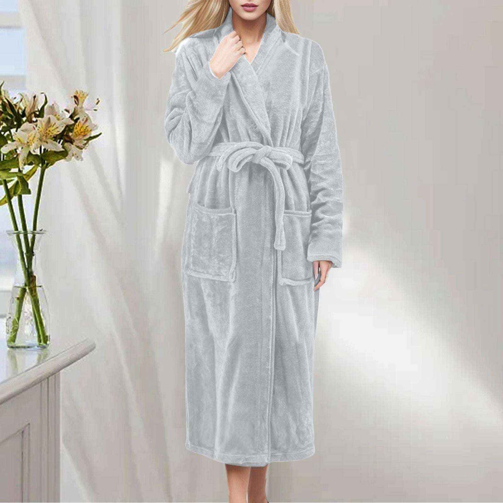 Cozy Accessories Plush Flannel Bathrobe – Warm Winter Fleece Nightgown for Women