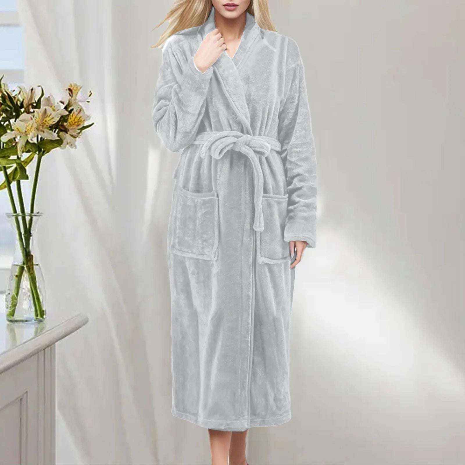 Cozy Accessories Plush Flannel Bathrobe – Warm Winter Fleece Nightgown for Women