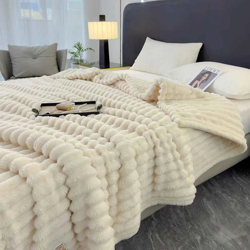 Soft Fluffy Wide Striped Blanket - Plush Throw for Bed & Sofa