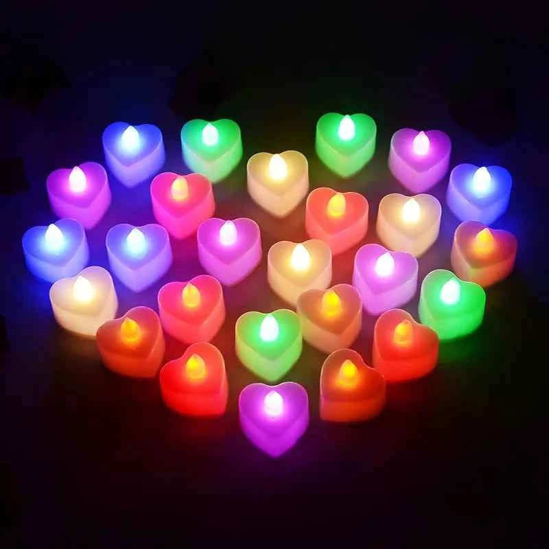 Heart-Shaped Flameless LED Tealight Candles - Battery Powered Home & Party Decor