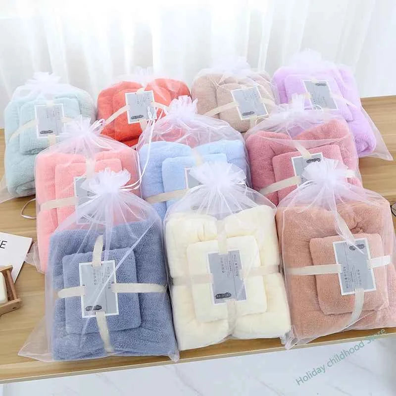 2pcs Luxury Coral Fleece Bath & Face Towel Set