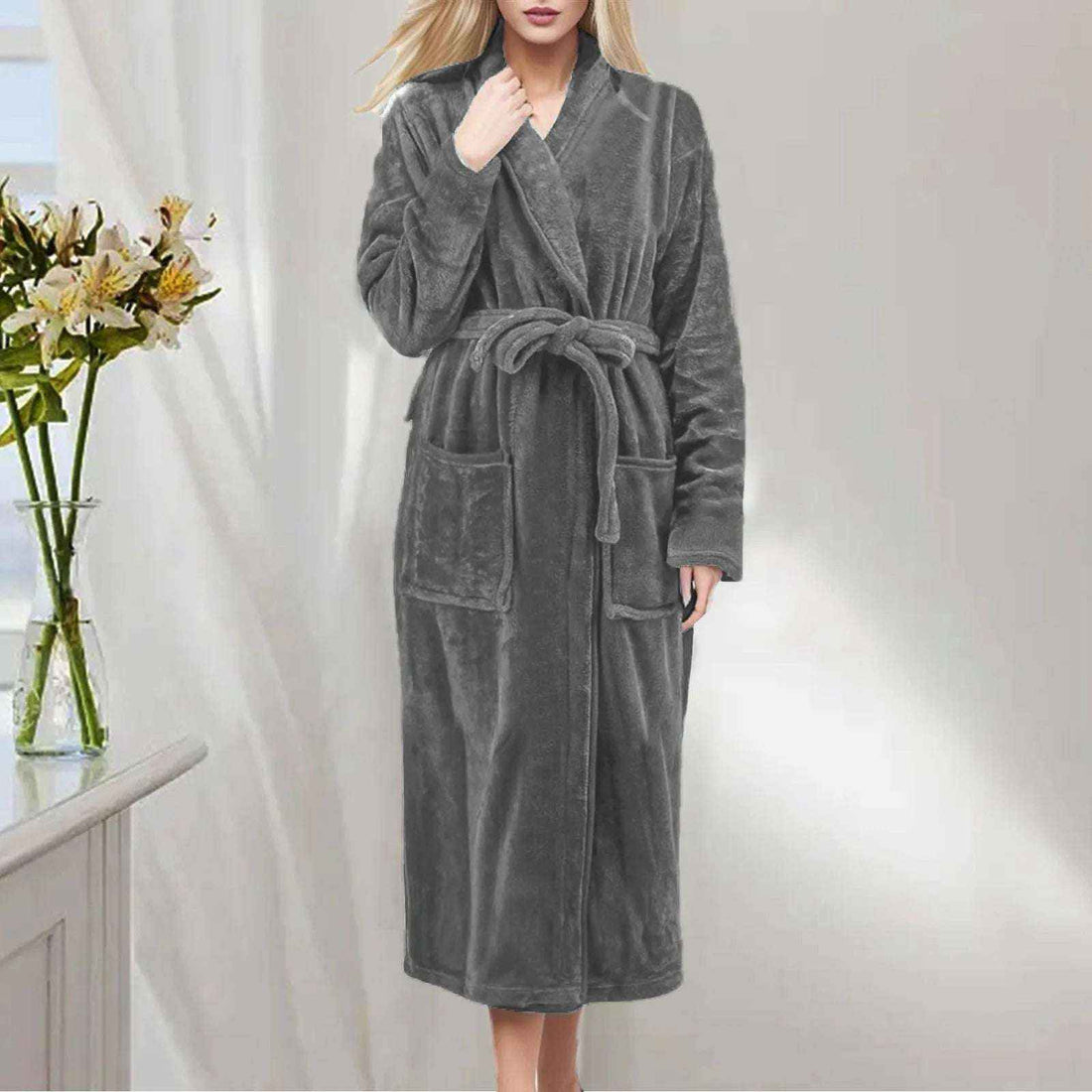 Cozy Accessories Plush Flannel Bathrobe – Warm Winter Fleece Nightgown for Women