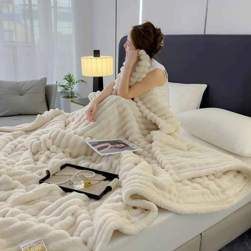 Soft Fluffy Wide Striped Blanket - Plush Throw for Bed & Sofa
