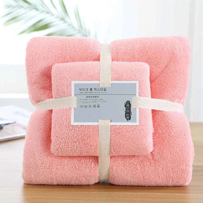 2pcs Luxury Coral Fleece Bath & Face Towel Set