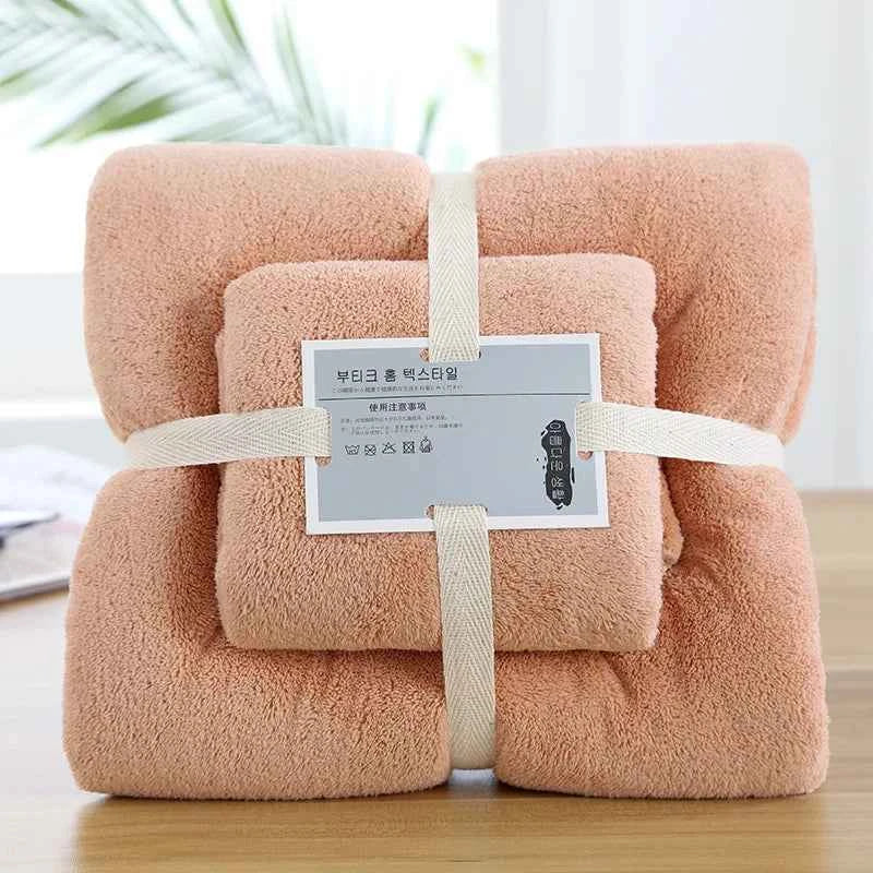 2pcs Luxury Coral Fleece Bath & Face Towel Set