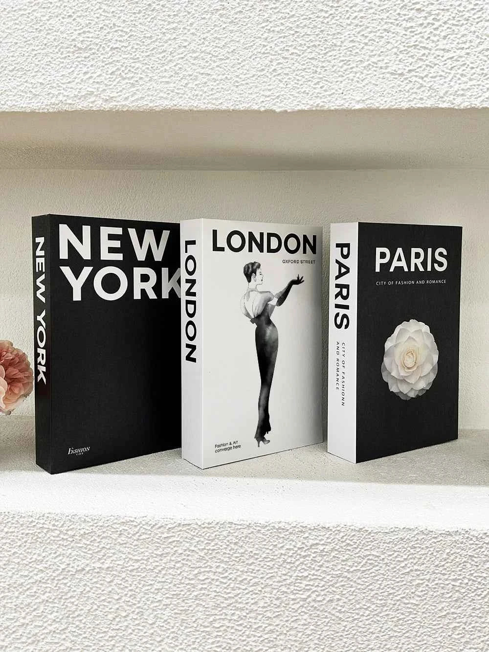 Fashion City Decorative Fake Books – Paris, London, New York Display