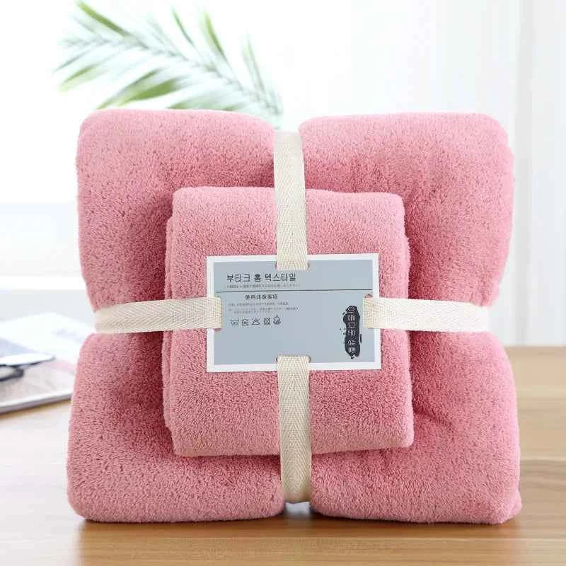 2pcs Luxury Coral Fleece Bath & Face Towel Set